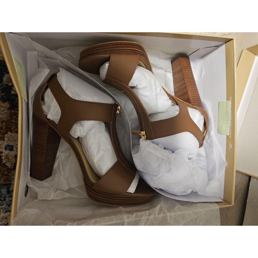 Michael Kors Leather zipped Berkley Sandal luggage brown color size 6.5 M